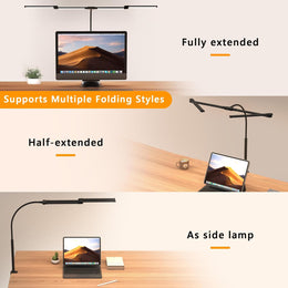 Comely Schreibtischlampe LED Dimmbar 24W, 120Cm 2750LM Schreibtischlampen, 4-Led Schreibtischlampe Klemmbar Mit 5 Farbtemperatur, Arbeitsplatzleuchte Mit 10 Helligkeitsstufen, Schwarz