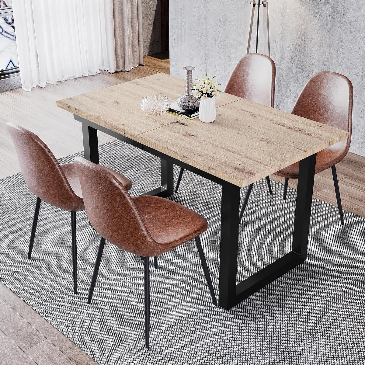 Merax Esstisch 140/180X80X75Cm, Ausziehbar Esszimmertisch Mit Tischbeine Aus Metall, Rechteckiger Küchentisch Für Wohnzimmer Und Esszimmer, Holzfarbe