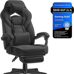 SONGMICS Gaming-Stuhl, Ergonomisches Design, Mit Fußstütze | Bürostuhl, Computerstuhl, Verstellbares Kopfkissen, Lendenkissen, Tragkraft 150 Kg, OBG077G01