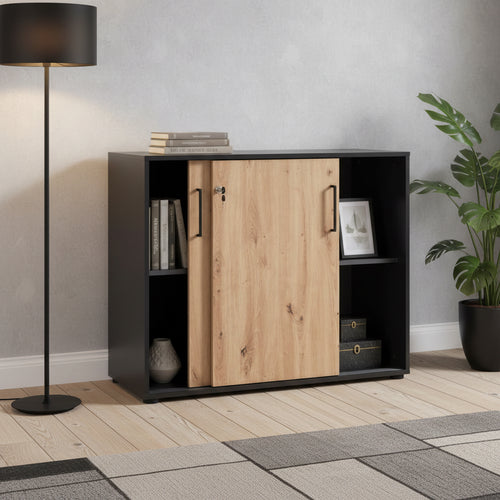 Schildmeyer Aktenschrank Aino 701867, Artisan Eiche Dekor/Schwarz Matt, 100 X 41 X 83,6 Cm