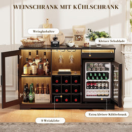 BROTTAR Barschrank Mit Kühlschrank (Inklusive), Weinkühlschrank Mit Led-Beleuchtung, Getränkeschrank Sideboard Mit Bewegungssensor, Weinschrank Für Wohnzimmer Küche Esszimmer (Schwarz)