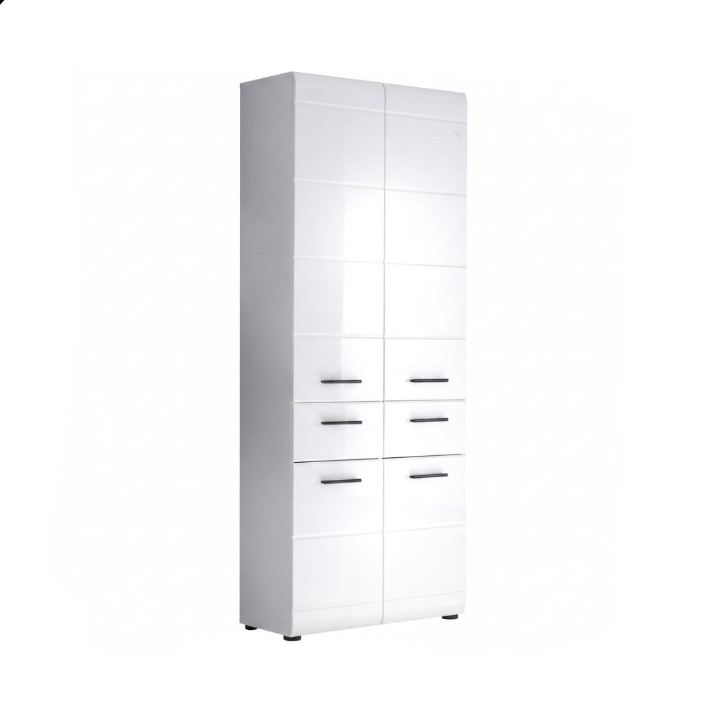 Trendteam Smart Living - Skin - Hochschrank - Weiß/Weiß Hochglanz - 5 Fächer, Eine Ablage Und Eine Schublade - (Bxhxt) 30 X 182 X 31 Cm - 2 Verstellbare Einlegeböden - Kratzfest
