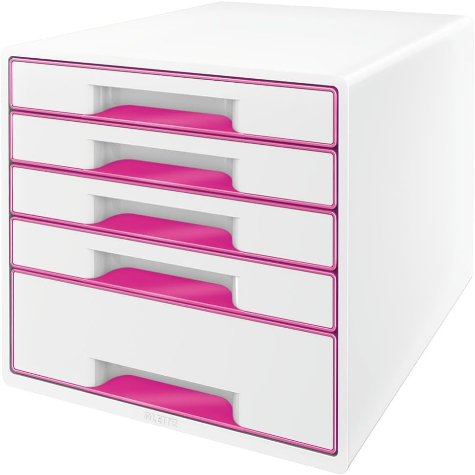 Leitz CUBE Schubladenbox Mit 4 Schubladen, Weiß/Grau, A4, Inkl. Transparentem Schubladeneinsatz, WOW, 52132001
