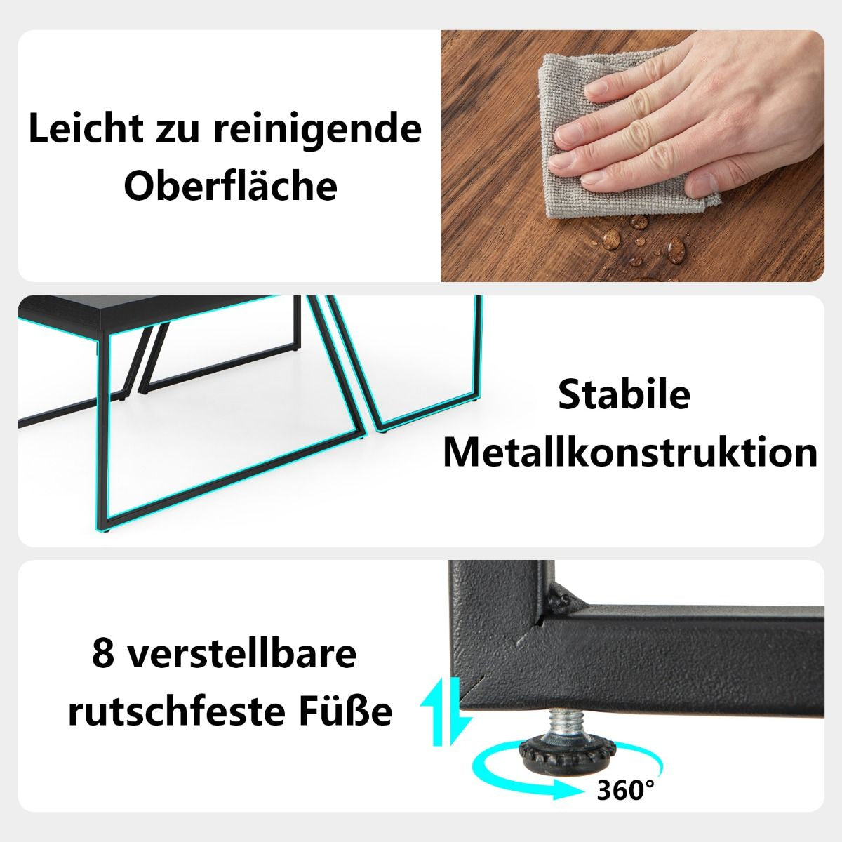2 Couchtischen Moderner Beistelltisch 120 X 60 X 46 Cm Schwarz + Braun