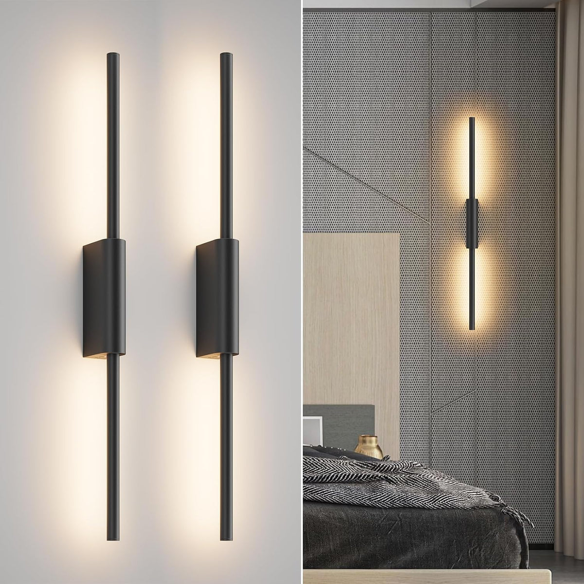 2 Stück LED Innen-Wandleuchte Mit Akku Schwarz, Touch, Fernbedienung Mit Timer & Schalter 100Cm 9W, Dimmbare Batteriebetriebene Wandlampe Für Wohnzimmer, Schlafzimmer Und Flur