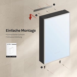 WOLTU Spiegelschrank Bad Mit Beleuchtung, Badezimmerschrank Hängend Mit Led-Beleuchtung, Antibeschlag-Funktion, Mit Steckdose Und Verstellbaren Ablagen, 14,5 X 50 X 70 Cm, Schwarz