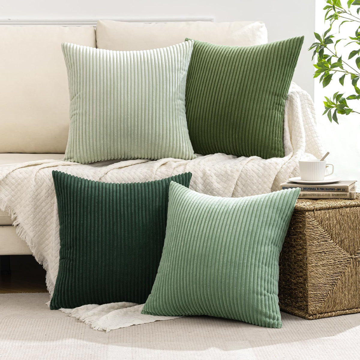 MIULEE Kissenbezug 40X40 4Er Set Kordsamt Weiche Kissenhülle Dekorative Sofakissen Quadratische Dekokissen Zierkissenbezug Gestreifte Kissenbezüge Für Wohnzimmer Forest Green Series