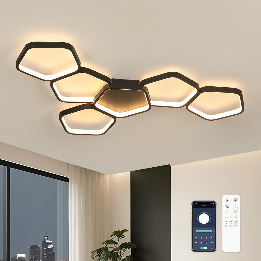 LED Deckenleuchte Wohnzimmer Dimmbar 90 Cm 58W | Mit Fernbedienung,3000K–6500K, Nachtlicht, Memory-Funktion, Schwarze Deckenlampe Für Schlafzimmer, Küche