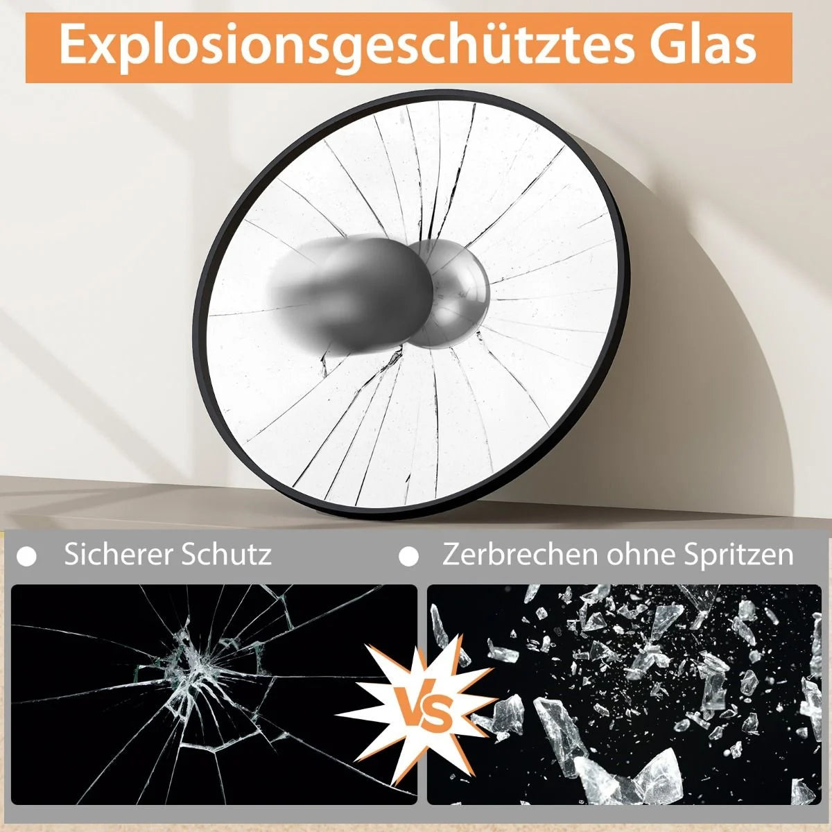 Badspiegel Hängespiegel Explosionsgeschützter Wandspiegel Badezimmerspiegel Für Bad Rund 61 X 61 X 2,5 Cm
