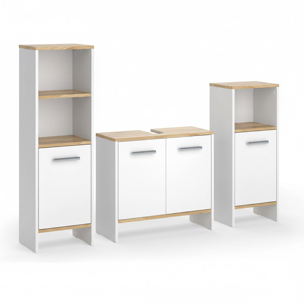 Vicco Badmöbel-Set Karli, Anthrazit/Goldkraft Eiche, 131.4 Cm, Besteht Aus Waschbeckenunterschrank, Spiegelschrank Und Hochschrank