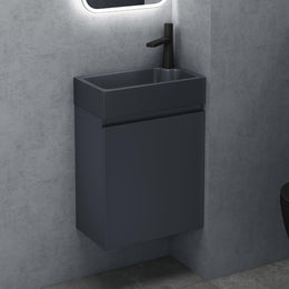 Doporro Badezimmerschrank Badmöbel-Set in Eiche Greige Bxtxh: 46X26X63Cm Waschtisch Mit Unterschrank Mit Mineralguss-Waschbecken in Matt Anthrazit Gäste-Wc Wandmontage Pisa02