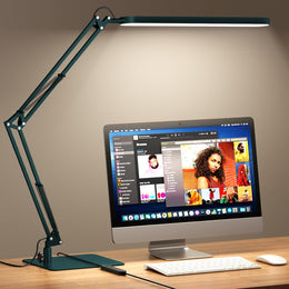 SKYLEO Schreibtischlampe LED – Schreibtischlampe Klemmbar 1300LM – 5 Farbmodi X 11 Helligkeitsstufen – Verstellbarer Schwenkarm – Timmer Und Speicherfunktion – 12W Desk Lamp – Schwarz