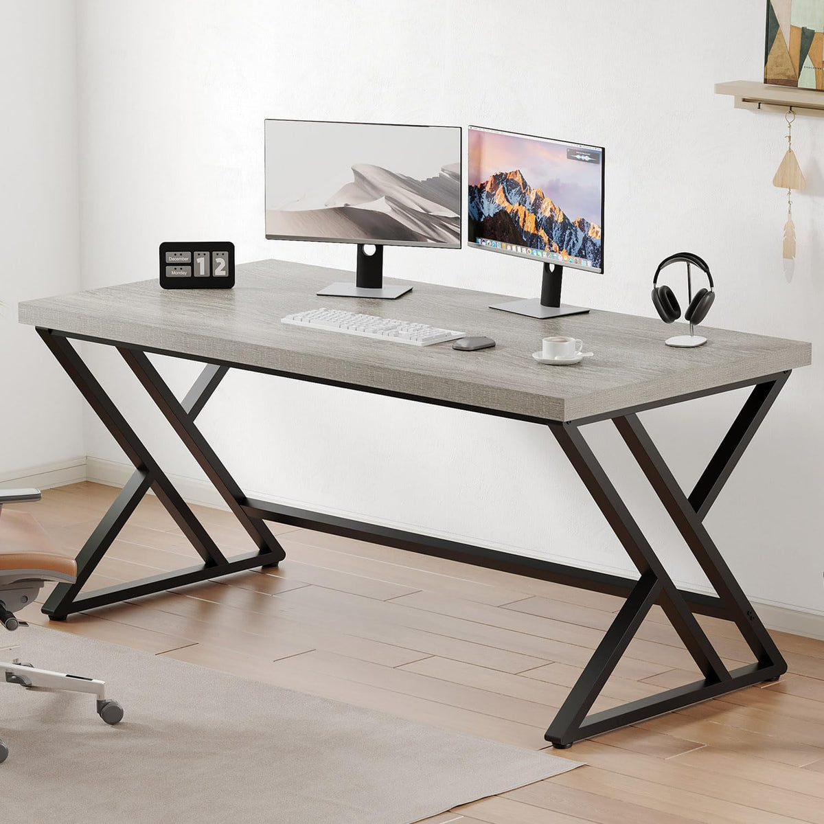 LVB Moderner Computertisch Industrieller Heimbür Mit Stauraum, Metall-Holz, Schreibtisch Arbeitszimmer Computertisch Für Schlafzimmer Einfacher Gaming-Schreibtisch Rustikales Braun