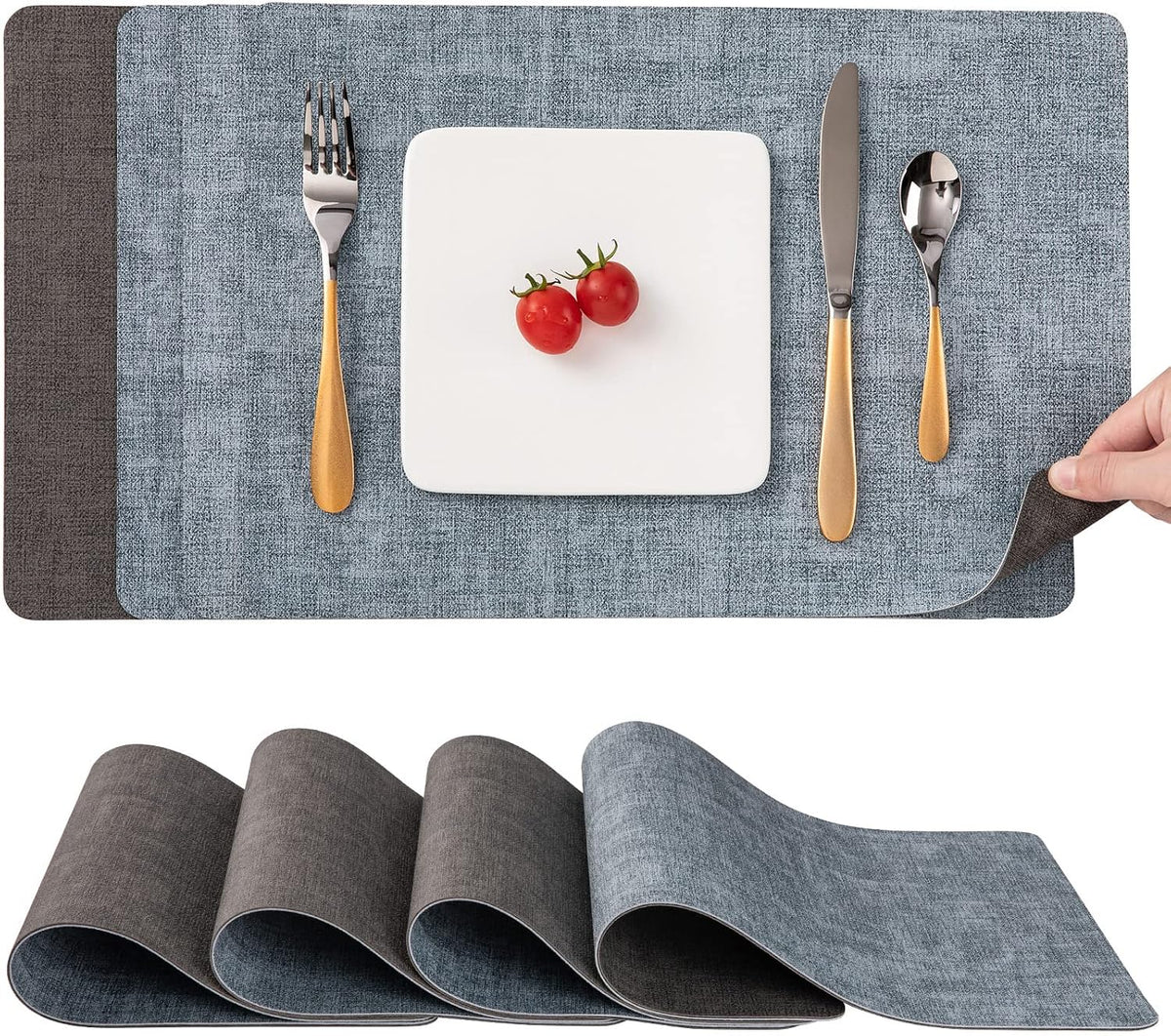 Tischsets Abwaschbar Und Untersetzer 6Er Set, Platzsets Abwaschbar Doppelseitig Bedruckt Kunstleder Schmutzabweisend & Rutschfest, Platzdeckchen Abwischbar Mit Lederoptik Für Esszimmer