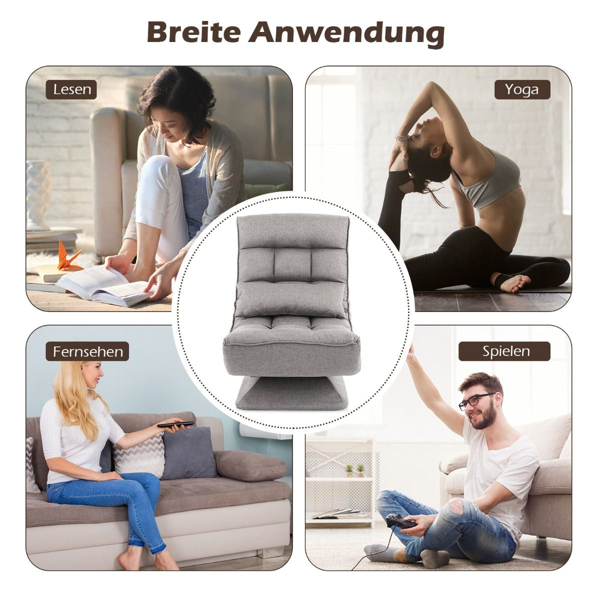 360° Drehbarer Bodensessel Mit Rückenlehne & Lendenkissen Bodenstuhl Lazy Sofa