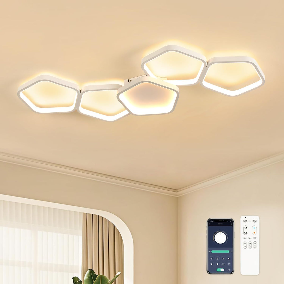LED Deckenleuchte Wohnzimmer Dimmbar 90 Cm 58W | Mit Fernbedienung,3000K–6500K, Nachtlicht, Memory-Funktion, Schwarze Deckenlampe Für Schlafzimmer, Küche