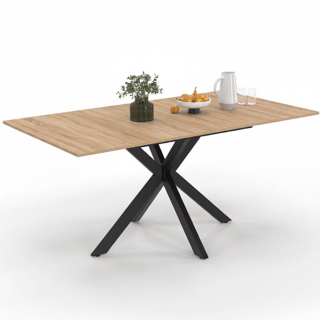 Idmarket - Ausziehbarer Esstisch Rechteck ALIX 4-8 Personen Spinnenbein Holz Und Schwarz 120-160 Cm