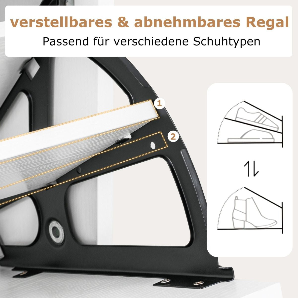 Schuhschrank Mit 2 Klappfächern Schlankes Verstecktes Holz-Schuhregal Weiß/Rustikale Holzoptik