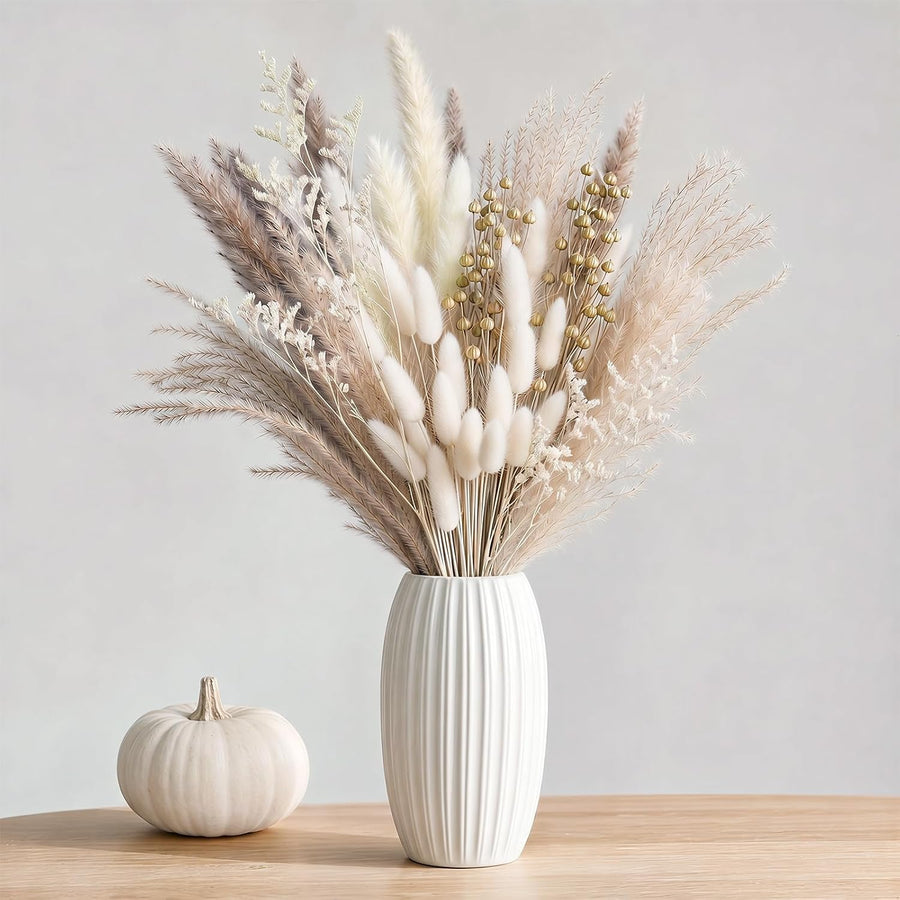 Pampasgras Trockenblumen Boho Deko: 80-Teiliges Trockenblumenstrauß Set Mit Natürlichen Getrockneten Pampas Gras plus Bunny-Tails Für Schlafzimmer Deko Und Home Decoration