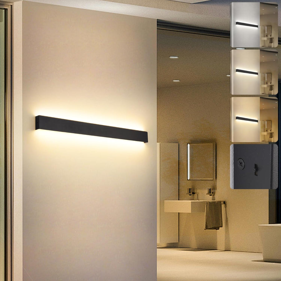 KUKAK LED Wandleuchte Innen,30W Wandlampe,Modern Lampe Wand,3000K/4000K/6000K Wandlampen,Up down Wandbeleuchtung,Flurlampe Wandleuchten Für Wohnzimmer Schlafzimmer Treppenhaus Flur 96Cm Schwarz