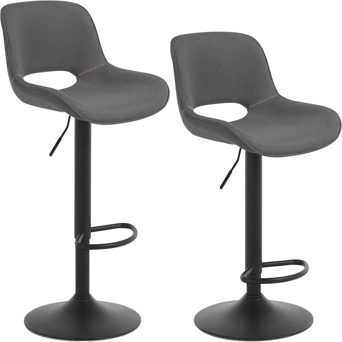 WOLTU Barhocker 2Er Set, Barstuhl Höhenverstellbar, Bar Hocker Stühle, Tresenstuhl, Kunstleder Stuhl, Tresenhocker, Bistrostuhl, Drehhocker, Mit Rückenlehne Fußstütze, Metall, Anthrazit, Bh402An-2