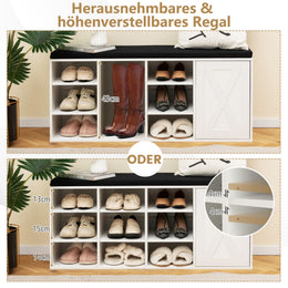 Schuhbank Mit Gepolstertem Kissen & 9 Fächern 3-Stöckiger Schuhregal Mit Verstellbaren Regalen Braun/Weiß