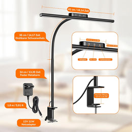 Lepro 11W Schreibtischlampe LED Klemmbar, Augenschonende Und Dimmbar Schreibtisch Lampe, 5 Farbtemperaturen Und 5 Helligkeitsstufen, Mit Flexiblem Schwanenhals, Für Home Office & Büro, Schwarz