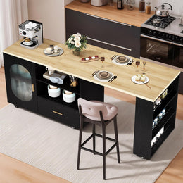 IBF Kücheninsel Freistehend Mit Arbeitsplatte Auf 7 Rollen Küchenschrank Küchenwagen Moderne Mobile Kücheninsel Mit 360 Grad Drehbarer Holzplatte Und Schublade Für Esszimmer Weiß 184 Cm
