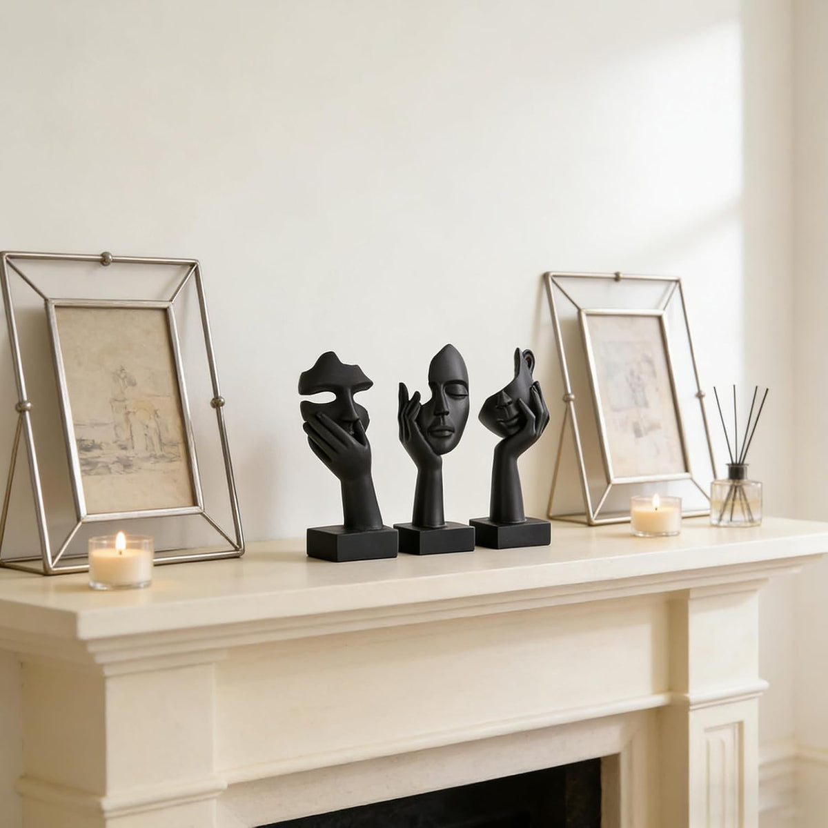 Schwarze Heimdekoration Akzentkunst Frau Gesicht Statue Sammlerstück Statue Für Modernes Zuhause Wohnzimmer Bücherregal Schwarz Schreibtisch Dekor 3-Teiliges Set