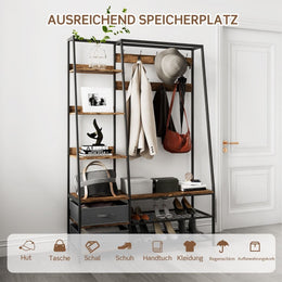 Industrielle Garderobe Mit Schuhbank Für Den Eingangsbereich 122X40X180 Cm Rustikales Braun