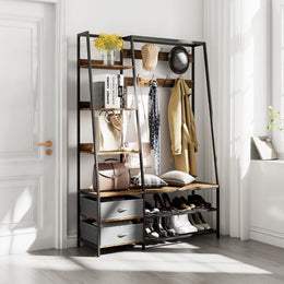 Industrielle Garderobe Mit Schuhbank Für Den Eingangsbereich 122X40X180 Cm Rustikales Braun