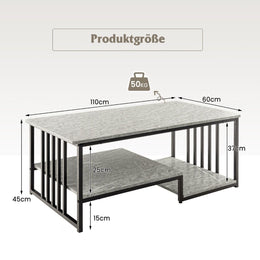Couchtisch Aus Kunst-Marmor Mit Offener Ablage & Metallrahmen Beistelltisch 110 X 60 X 45 Cm