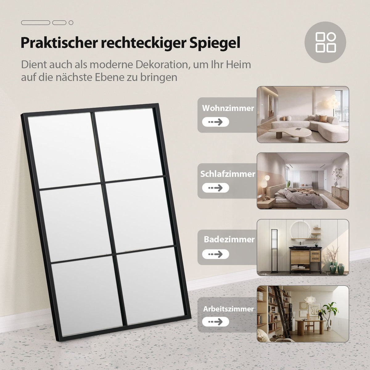 Rechteckiger Spiegel Mit Metallrahmen Dekorativer Wandspiegel Hängespiegel