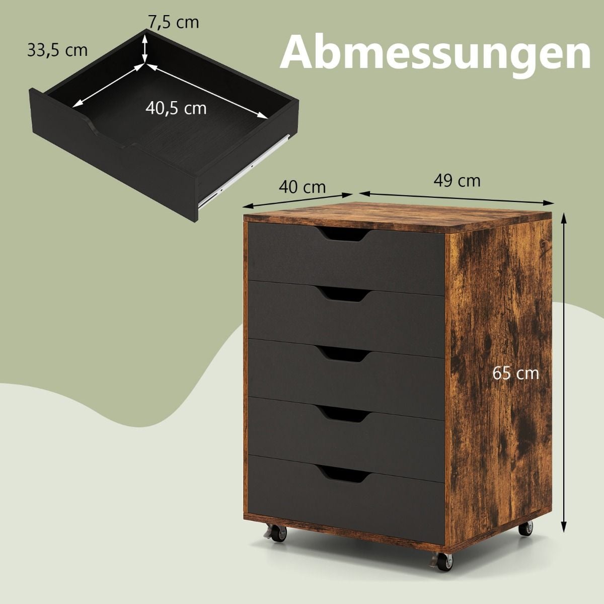 Rollcontainer Mit 5 Schubladen Mobiler Aktenschrank Mit Rädern Bürocontainer