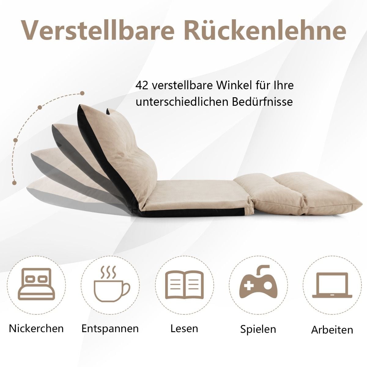 3 in 1 Klappbares Bodensofa Mit Schlaffunktion & Verstellbarer Rückenlehne Beige