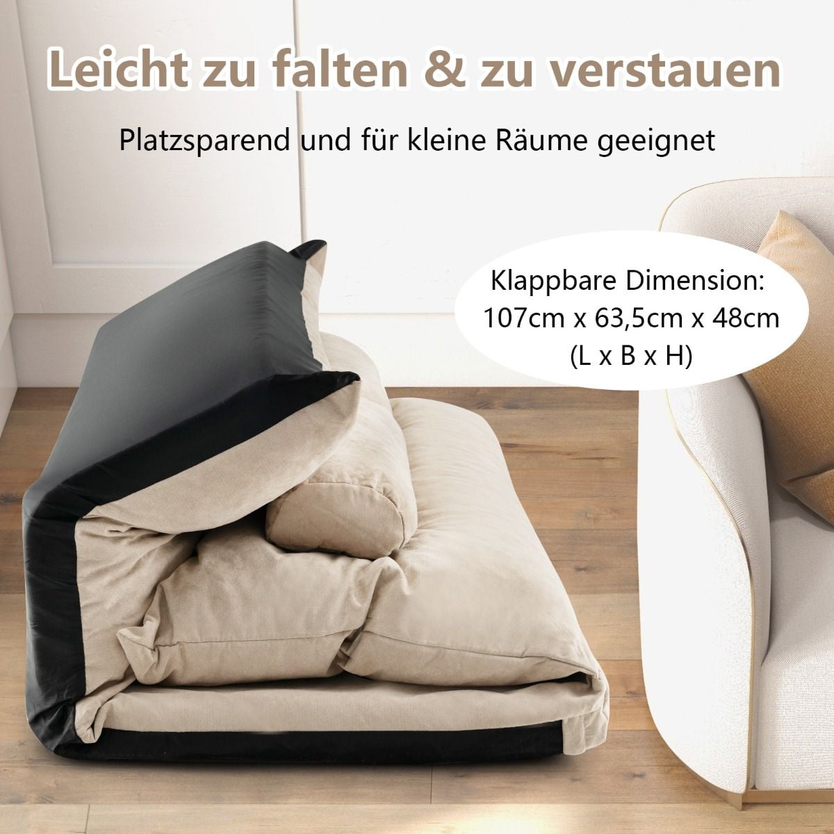 3 in 1 Klappbares Bodensofa Mit Schlaffunktion & Verstellbarer Rückenlehne Beige