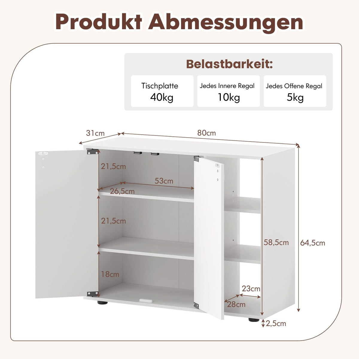 Schuhschrank Mit 2 Türen & Verstellbaren Offenen Regalen Schuhregal Schuhkommode Weiß